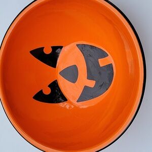 Vintage Halloween Pumpkin Mixing Candy Bowl Enamaled Orange Black 10" Boo! 90s